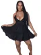 Solid Color Ruffles Halter Skater Dress
