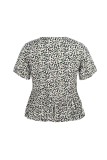 Plus Size Summer V-Neck Floral Peplum Shirt