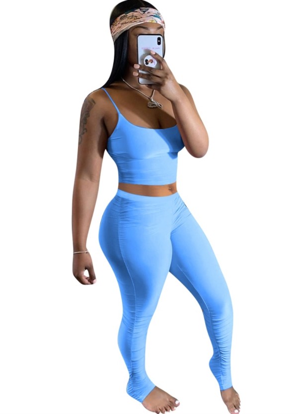 Summer Plain Color Two Piece Sexy Stacked Legging Set