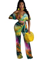 Summer Print Sweetheart Jumpsuit with Belt