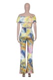 Summer Print Sweetheart Jumpsuit with Belt