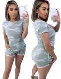 Summer Camou Print Two Piece Leisure Shorts Set