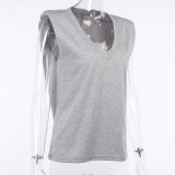 Summer V-Neck Sleeveless Grey Shirt