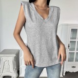 Summer V-Neck Sleeveless Grey Shirt