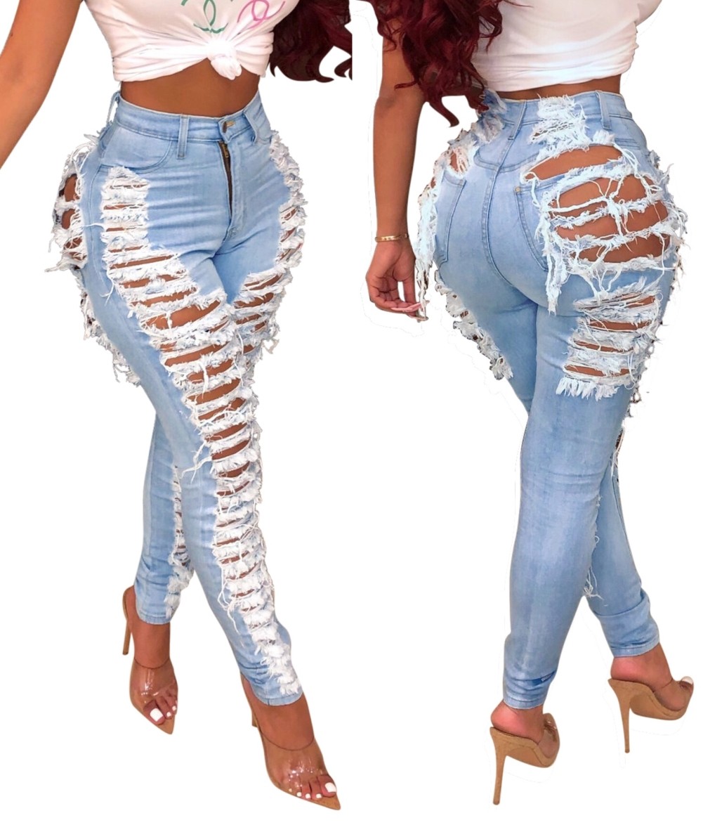 Wholesale Sexy High Waist Ripped Damaged Jeans | Global Lover
