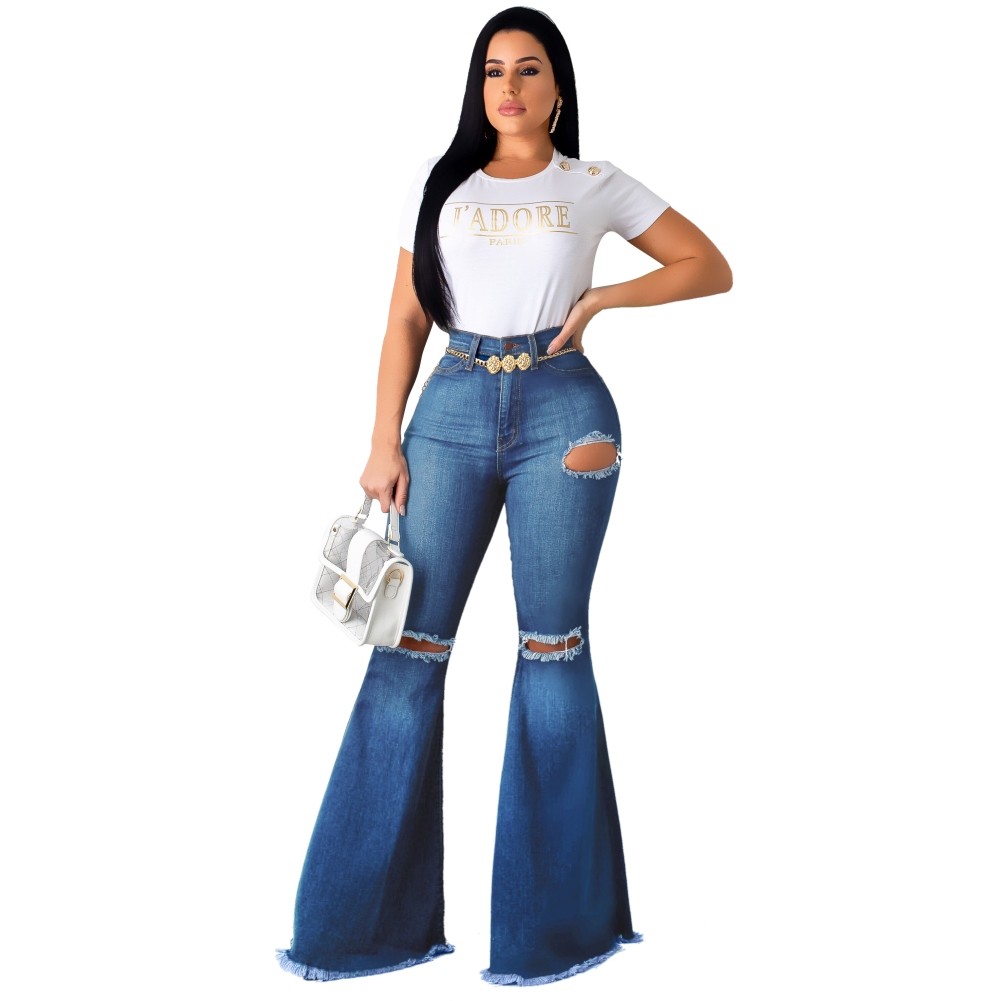 white ripped flare jeans