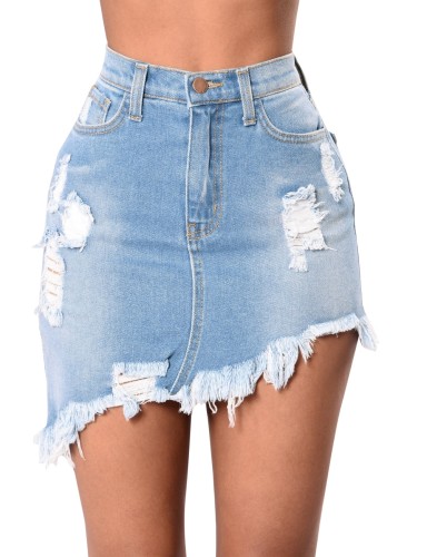 Mini-jupe en jean irrégulière taille haute sexy