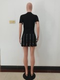 Summer Print Black Zipper Shirt Dress