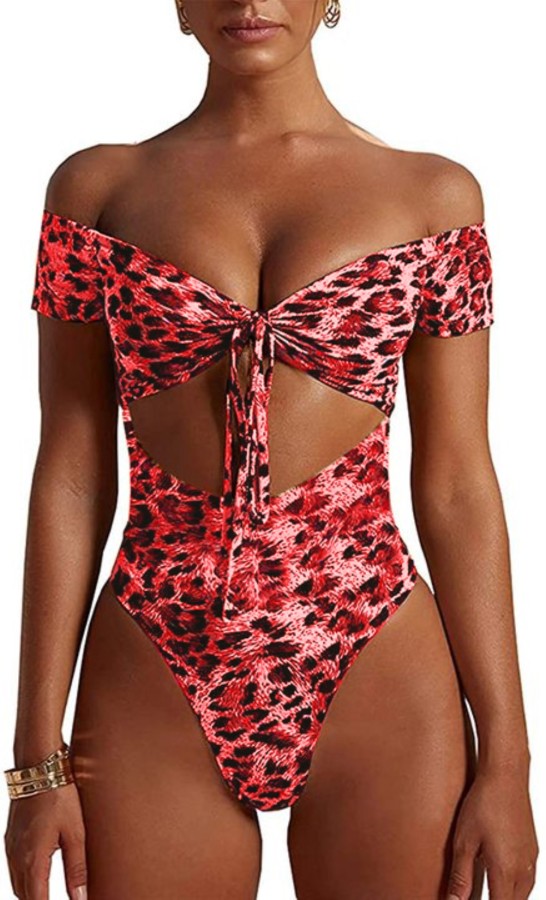 Sexy Strapless One Piece Leopard Swimwear