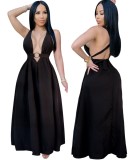 Black Sexy Deep-V Halter Long Party Dress