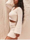 Casual Two Piece Plush Crop Top and Shorts
