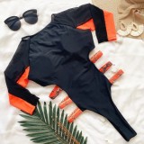 Sexy Long Sleeve Contrast Zipper Swimwear
