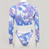 Tie Dye Two Piece Long Sleeve Crop Top and Panty Set