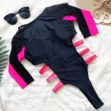 Sexy Long Sleeve Contrast Zipper Swimwear