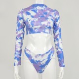 Tie Dye Two Piece Long Sleeve Crop Top and Panty Set