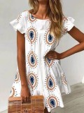 Summer White Print Boho Dress