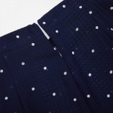 Blue and White Dot High Waist Slit Ruffle Pants