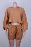 Solid Color Autumn Two Piece Matching Shorts Pajama Set