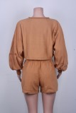 Solid Color Autumn Two Piece Matching Shorts Pajama Set