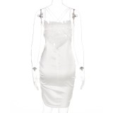 Sexy White Ruched Irrgular Strap Party Dress