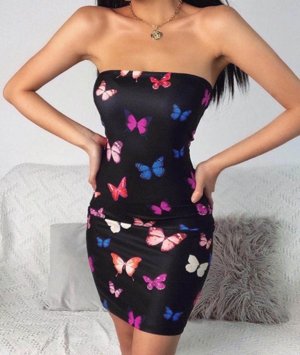 Black Butterfly Sexy Tube Dress