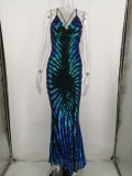 Summer Green Sequins Straps Long Mermaid Evening Dress