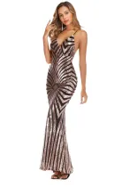 Summer Golden Sequins Straps Long Mermaid Evening Dress