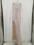 Elegant Sequins Sleeveless Slit Evening Dress