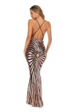 Summer Golden Sequins Straps Long Mermaid Evening Dress