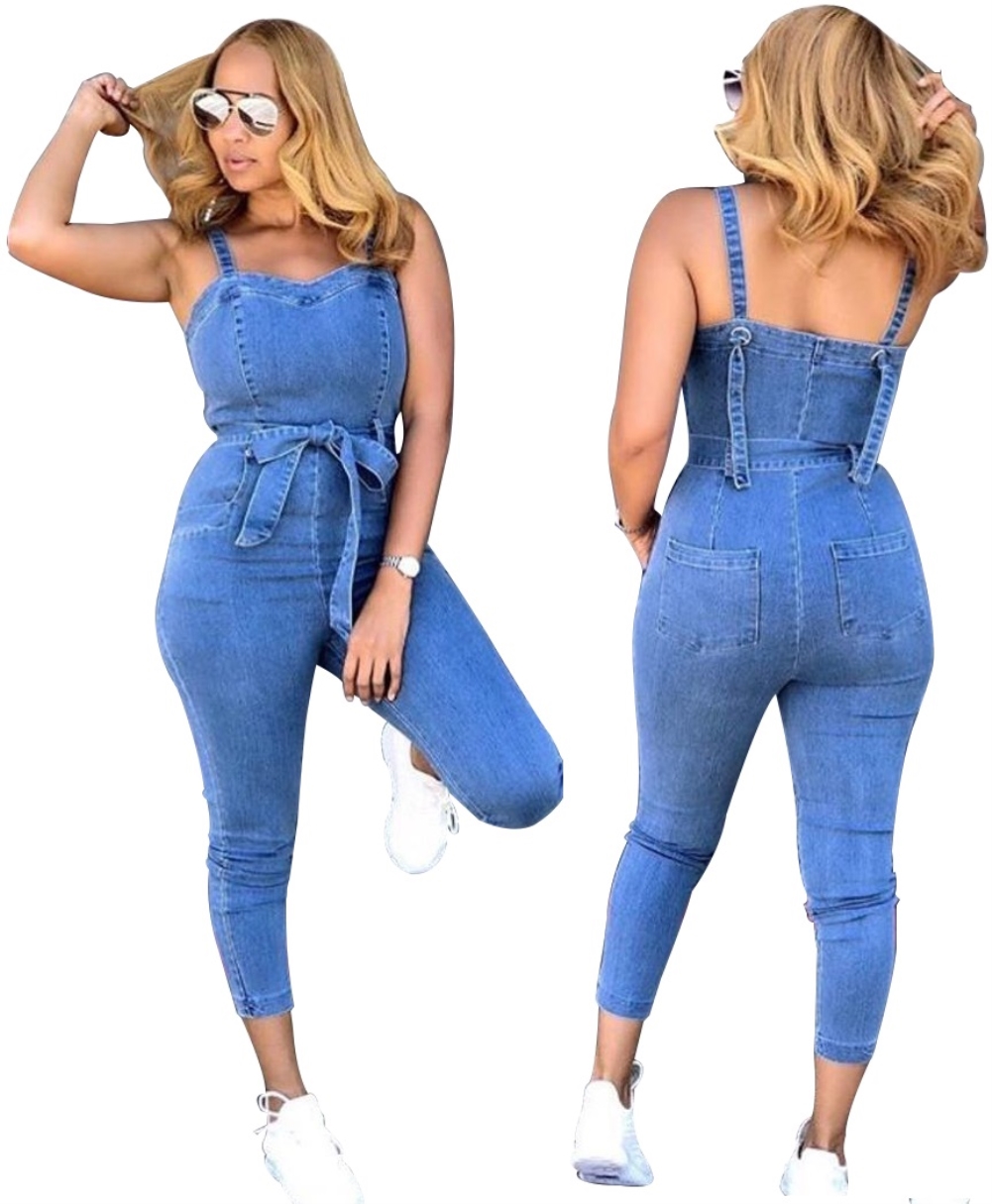 tight denim jumpsuit