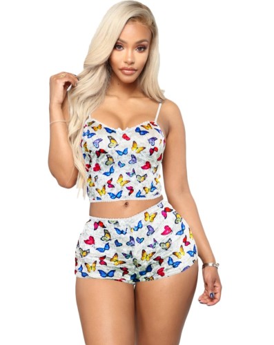 Conjunto de pijama de dos piezas de verano Sexy Butterfly Shorts