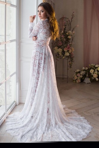 Pregenant Full Lace Long Sleeve Wedding Gown