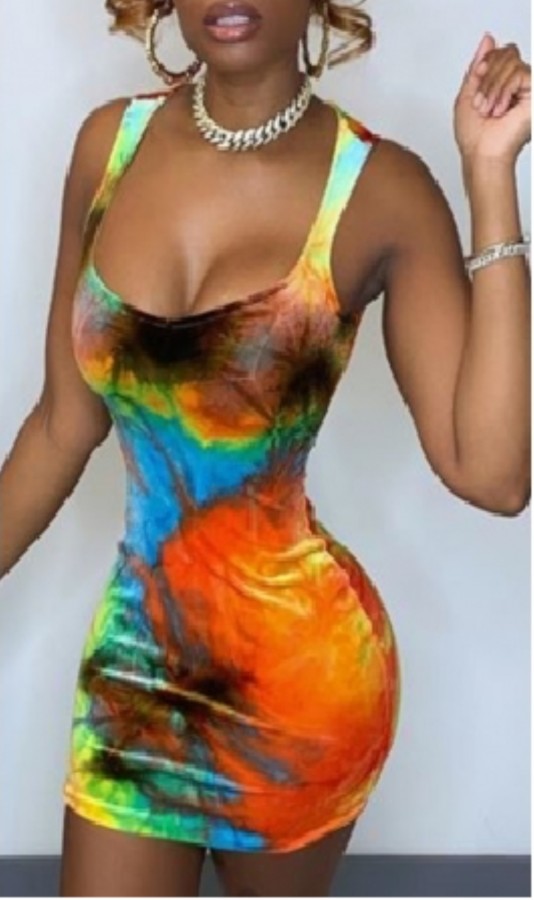 African Tie Dye Slim Tank Dress