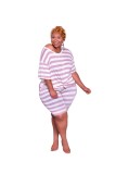 Plus Size Summer Striped Two Piece Shorts Set