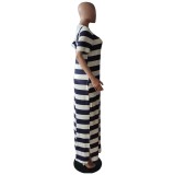 Summer Wide Stripes Hoody Long Dress