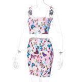 Sexy Two Piece Butterfly Mini Skirt Set
