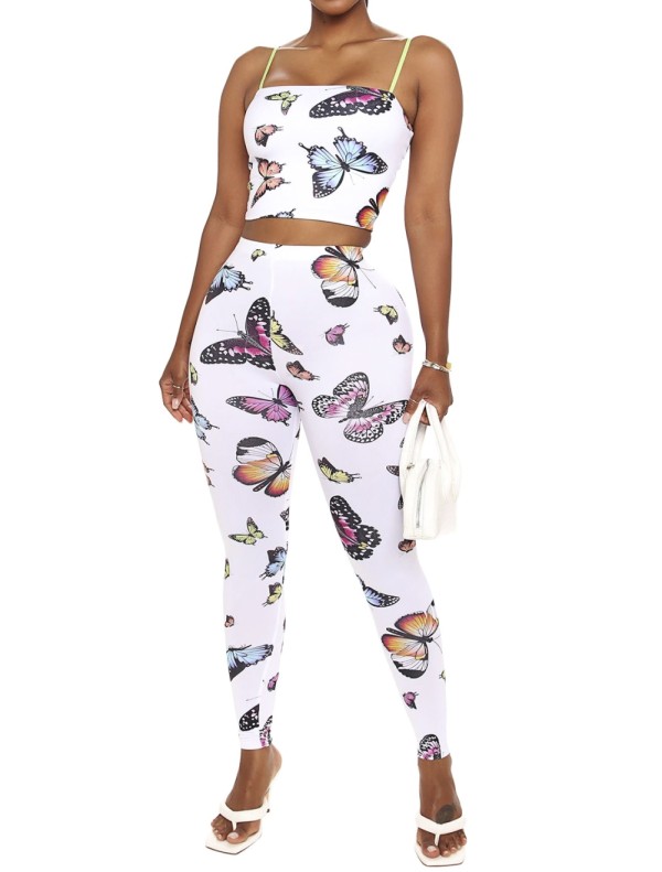 Sexy Butterfly Strap Crop Top and Legging Set
