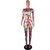Sexy Tie Dye Bodycon Crop Top and Pants Set