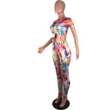Sexy Tie Dye Bodycon Crop Top and Pants Set