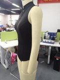 Sexy Black Sleeveless Zipper Bodysuit