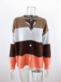Fall Button Up Contrast Knitted Coat