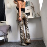 Sexy Tiger Print Bell Bottom High Waist Trousers