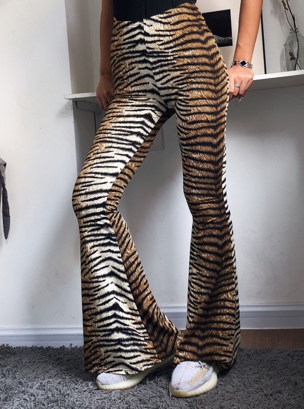 Sexy Tiger Print Bell Bottom High Waist Trousers