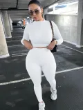 Fall Two Piece Plain Bodycon Crop Top and Pants Set