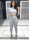 Fall Two Piece Plain Bodycon Crop Top and Pants Set