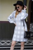 Fall White and Grey Plaid Knitted Dress