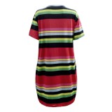 Plus Size Summer Colorful Striped Bodycon Dress