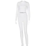 Fall Two Piece Plain Bodycon Crop Top and Pants Set