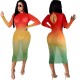 Sexy Gradient Midi Dress with Full Sleeves