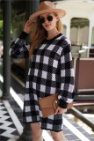 Fall White and Black Plaid Knitted Dress